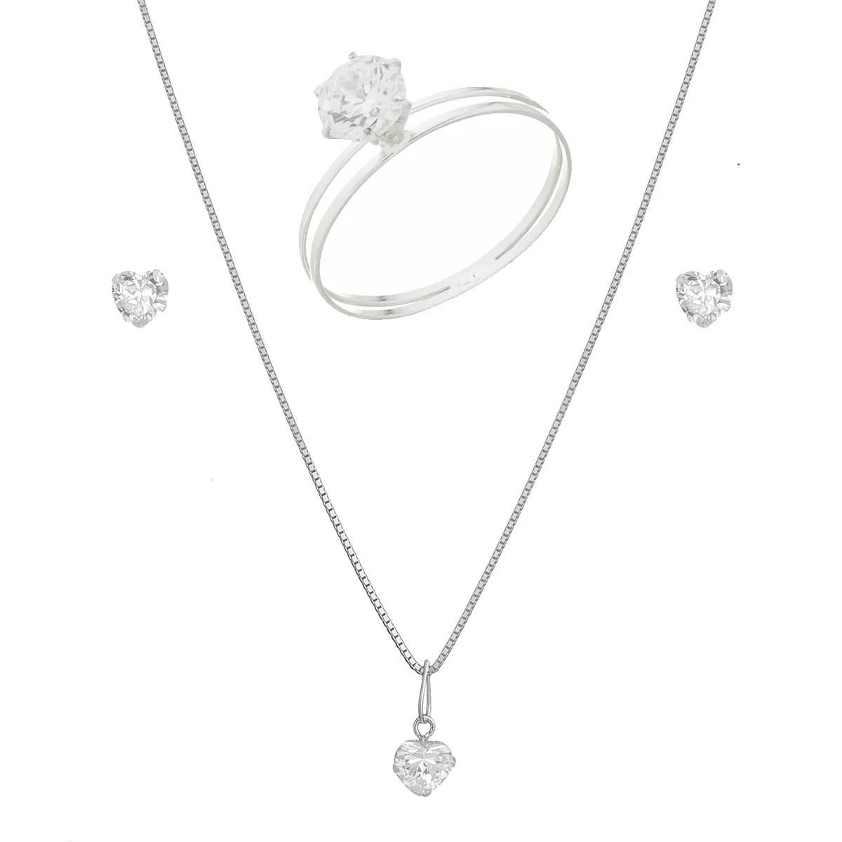 Conjunto Promessa de Amor – Gargantilha Singapura e Brincos Coração